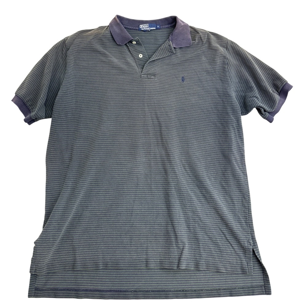 Polo Ralph Lauren Mens XL Blue Green Striped Short Sleeve Polo Shirt Made in USA